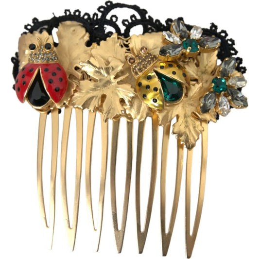 Dolce & Gabbana | Gold Brass Crystal Lady Bug Women Hair Comb| McRichard Designer Brands   