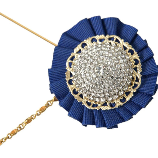 Dolce & Gabbana | Gold Brass Crystal Men Brooch Lapel Pin| McRichard Designer Brands   