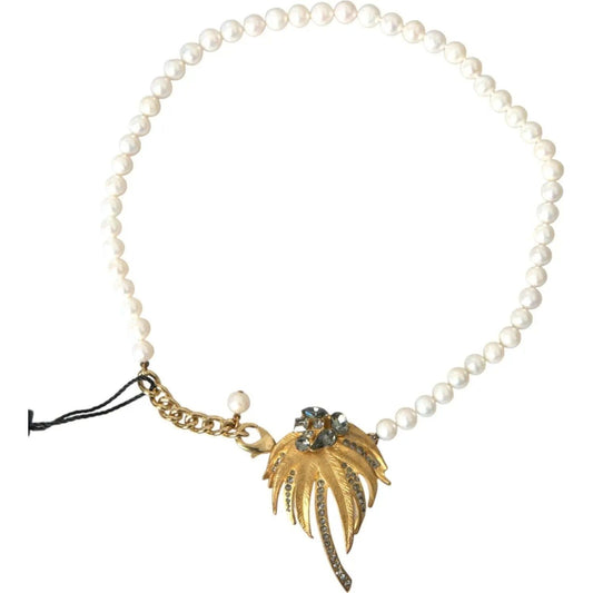 Dolce & Gabbana | Gold Brass Crystal Pearl Tree Pendant Charm Necklace| McRichard Designer Brands   
