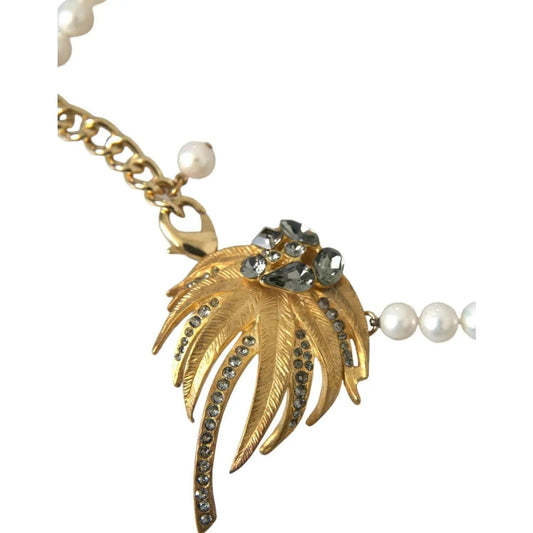 Dolce & Gabbana Gold Brass Crystal Pearl Tree Pendant Charm Necklace gold-brass-crystal-pearl-tree-pendant-charm-necklace