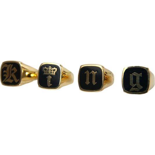 Dolce & Gabbana | Gold Brass KING Enamel Set of 4 Ring| McRichard Designer Brands   