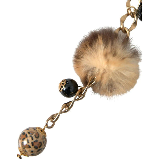 Dolce & Gabbana Gold Brass Leopard Fur Pearl Collier Chain Belt gold-brass-leopard-fur-pearl-collier-chain-belt