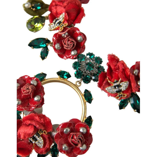 Dolce & Gabbana | Gold Brass Link Chain Rose Petal Crystal Pendant Necklace| McRichard Designer Brands   