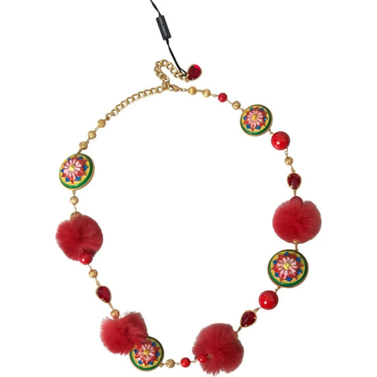 Dolce & Gabbana | Gold Brass Red Fur Crystal Waist Torero Waist Belt| McRichard Designer Brands   