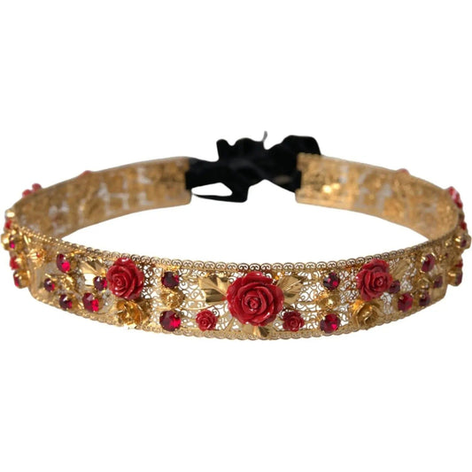 Dolce & Gabbana | Gold Brass Red Roses Crystal Jewel Waist Belt| McRichard Designer Brands   