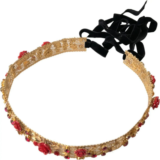 Dolce & Gabbana | Gold Brass Red Roses Crystal Jewel Waist Belt| McRichard Designer Brands   