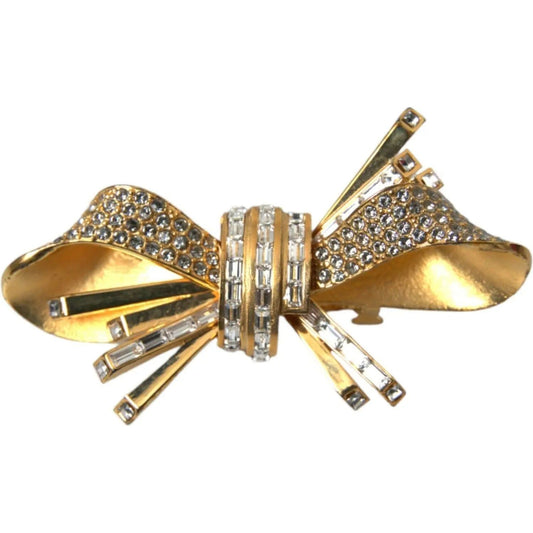 Dolce & Gabbana | Gold Tone Brass Bow Crystal Women Hair Clip| McRichard Designer Brands   
