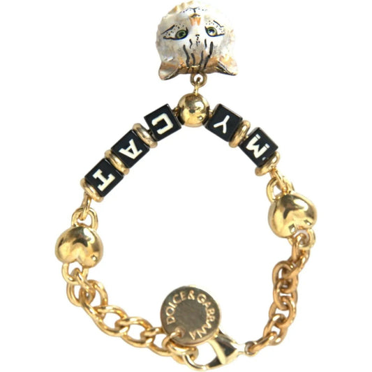 Dolce & Gabbana | Gold Tone Brass Chain MY CAT Heart Bracelet| McRichard Designer Brands   
