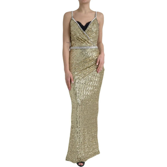 Dolce & Gabbana | Golden Sequin Evening Dress with Silk Blend Lining| McRichard Designer Brands   