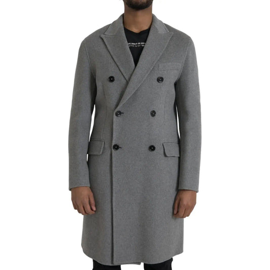 Dolce & Gabbana | Gray Double Trench Coat Cashmere Jacket| McRichard Designer Brands   
