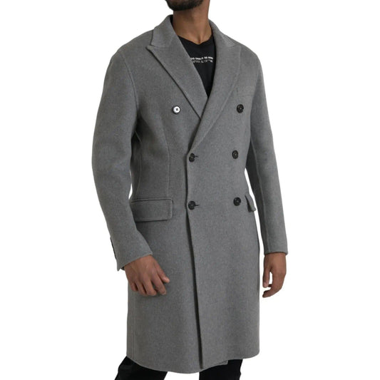 Dolce & Gabbana | Gray Double Trench Coat Cashmere Jacket| McRichard Designer Brands   