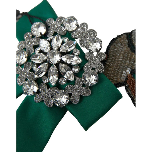 Dolce & Gabbana | Green Satin Bird Crystal Women Hair Clip| McRichard Designer Brands   