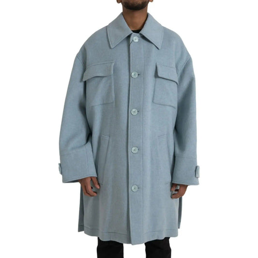 Dolce & Gabbana | Light Blue Wool Button Trench Coat Jacket| McRichard Designer Brands   