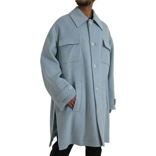 Dolce & Gabbana | Light Blue Wool Button Trench Coat Jacket| McRichard Designer Brands   
