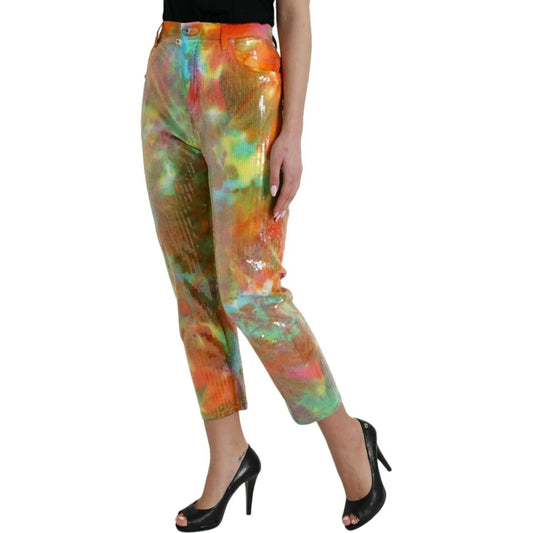 Dolce & Gabbana | Multicolor High Waist Cropped Pants| McRichard Designer Brands   