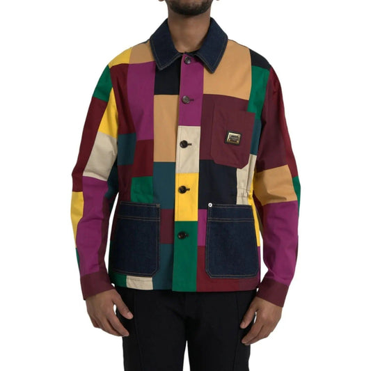 Dolce & Gabbana Multicolor Patchwork Cotton Collared Jacket multicolor-patchwork-cotton-collared-jacket