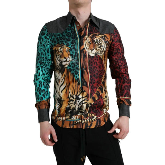 Dolce & Gabbana Multicolor Tiger Button Down Casual Shirt multicolor-tiger-button-down-casual-shirt