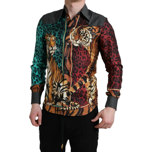 Dolce & Gabbana | Multicolor Tiger Button Down Casual Shirt| McRichard Designer Brands   