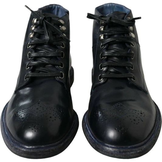 Dolce & Gabbana | Navy Blue Leather Ankle Boots| McRichard Designer Brands   