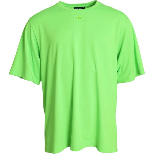 Dolce & Gabbana | Neon Green Embossed Logo Crew Neck T-shirt| McRichard Designer Brands   