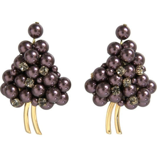 Dolce & Gabbana | Purple Grape Pearl Sicily Gold Brass Floral Clip On Earrings| McRichard Designer Brands   