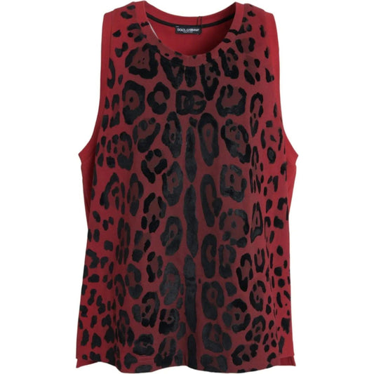 Dolce & Gabbana | Red Leopard Print Sleeveless Tank T-shirt| McRichard Designer Brands   