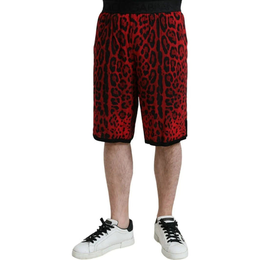 Dolce & Gabbana | Red Leopard Print Viscose Bermuda Shorts| McRichard Designer Brands   