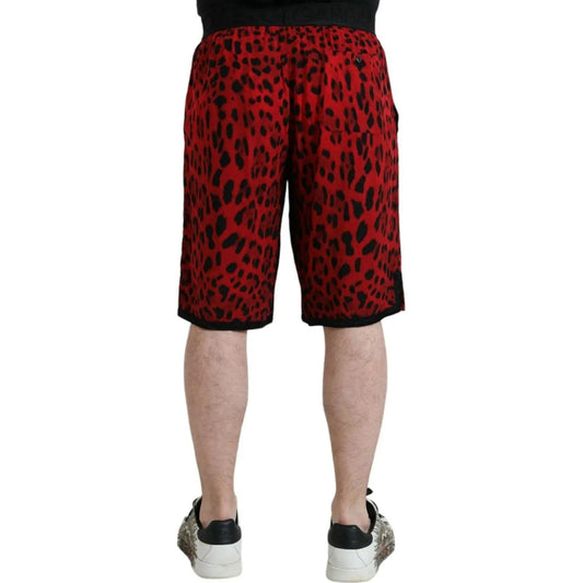 Dolce & Gabbana | Red Leopard Print Viscose Bermuda Shorts| McRichard Designer Brands   