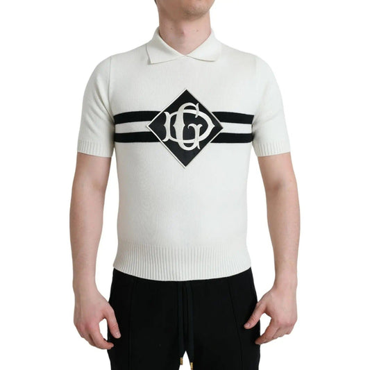 Dolce & Gabbana | White DG Logo Collared Henley Shirt T-shirt| McRichard Designer Brands   