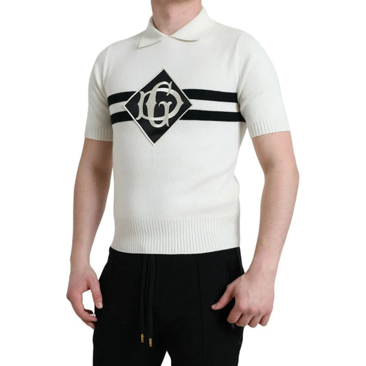 Dolce & Gabbana | White DG Logo Collared Henley Shirt T-shirt| McRichard Designer Brands   