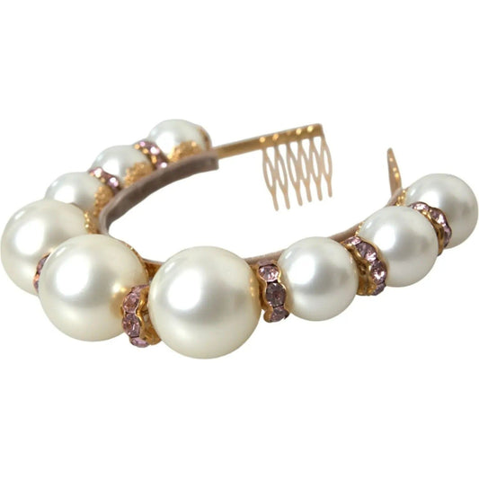 Dolce & Gabbana | White Faux Pearl Crystal Embellished Headband Diadem| McRichard Designer Brands   