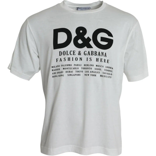 Dolce & Gabbana | White Graphic Print Cotton Crew Neck T-shirt| McRichard Designer Brands   