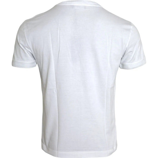 Dolce & Gabbana | White Logo Patch Cotton Crew Neck T-shirt| McRichard Designer Brands   