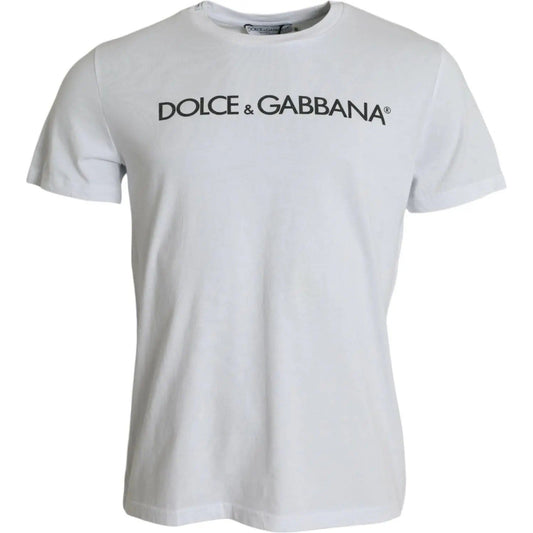 Dolce & Gabbana | White Logo Print Cotton Crew Neck T-shirt| McRichard Designer Brands   