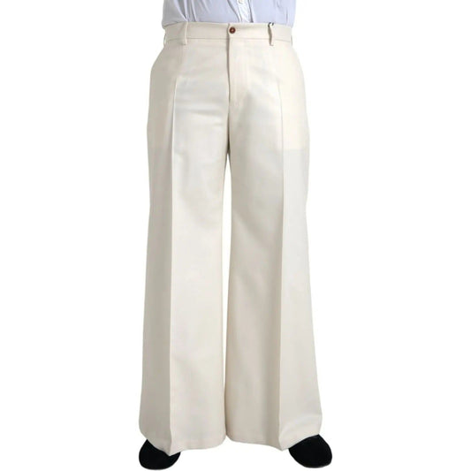 Dolce & Gabbana | White Wool Wide Leg Mid Waist Pants| McRichard Designer Brands   