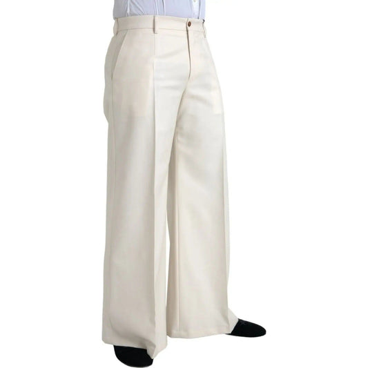 Dolce & Gabbana White Wool Wide Leg Mid Waist Pants white-wool-wide-leg-mid-waist-pants