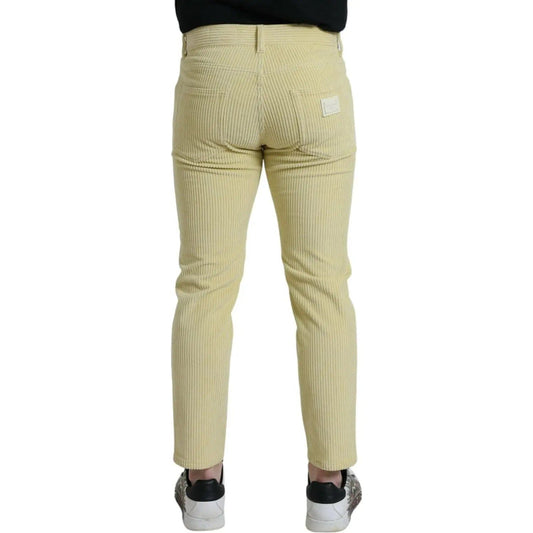 Dolce & Gabbana | Yellow Corduroy Logo Plaque Skinny Denim Jeans| McRichard Designer Brands   