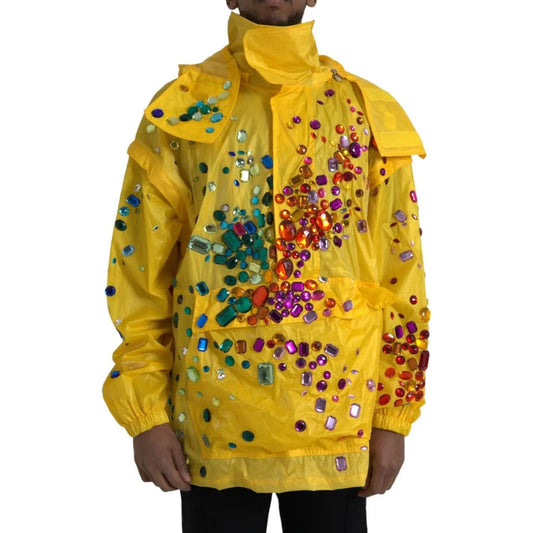 Dolce & Gabbana Yellow Crystal Embellished Hooded Jacket yellow-crystal-embellished-hooded-jacket