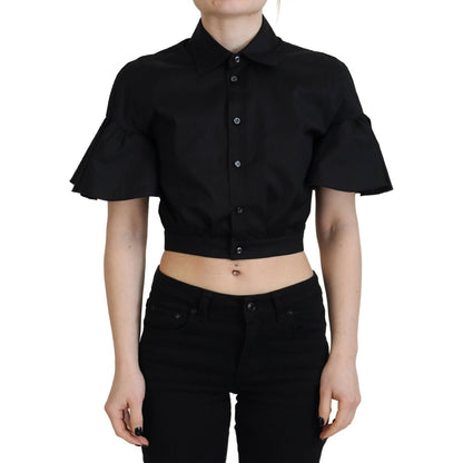 Dsquared² Black Collared Button Down Short Sleeve Cropped Top 1728,67345645728,Black,Clothing,Dsquared²,IT38 | XS,Material: 97% Cotton 3% Elastane,Preowned / Defect,T-Shirts - Clothing,T-Shirts - T-Shirts - Clothing,Tops & T-Shirts - Women - Clothing,Wome