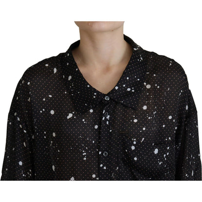 Dsquared² Black Polka Dots Collared Button Down Blouse Top 1728,67345645728,Black,Clothing,Dsquared²,IT38 | XS,Long Sleeve - T-Shirts - Clothing,Material: 100% Polyester,Preowned / Defect,T-Shirts - Clothing,Tops & T-Shirts - Women - Clothing,Women