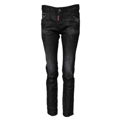Dsquared² Black Washed Cotton Mid Waist Skinny Jeans Dsquared²