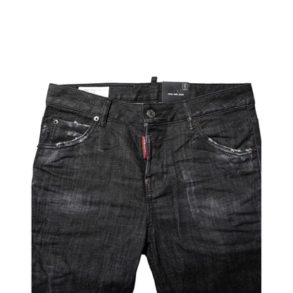 Dsquared² Black Washed Cotton Mid Waist Skinny Jeans Dsquared²