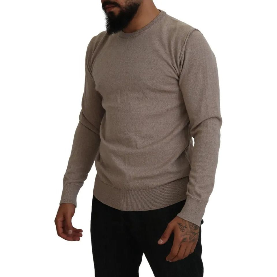 Brown Virgin Wool Crew Neck Pullover Sweater