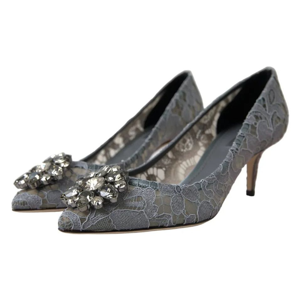 Gray Taormina Lace Crystal Heels Pumps Shoes