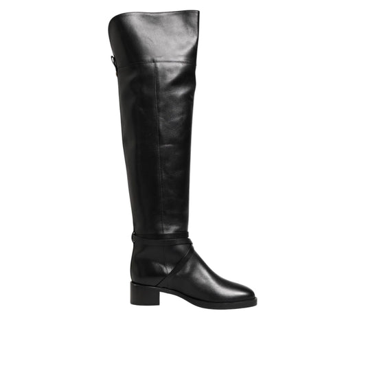 Elisabetta Franchi Black Leather Buckled High Boots Shoes Elisabetta Franchi