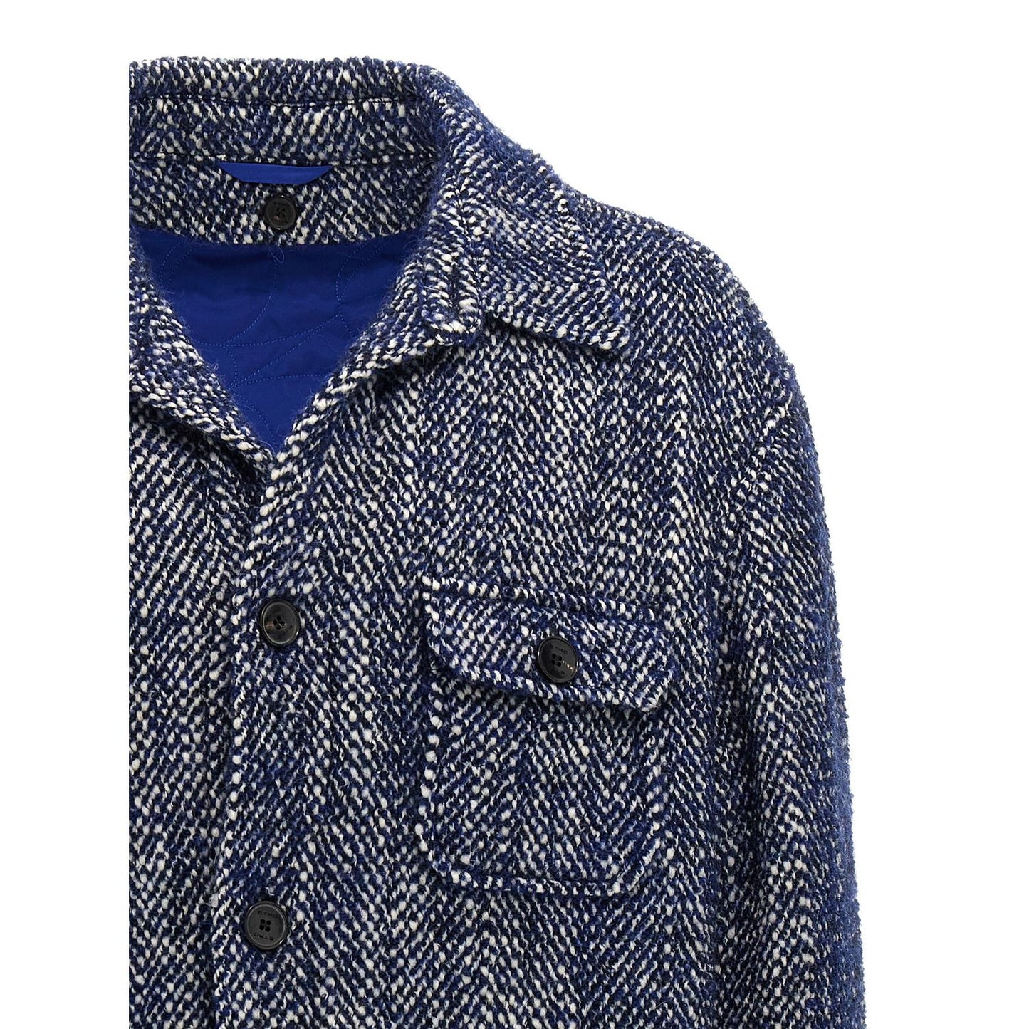 Etro Blue Wool Full-Length Jacket