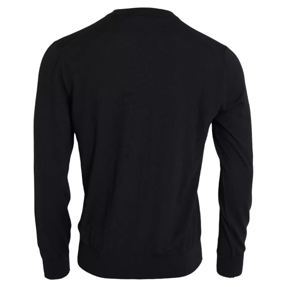 Black Wool Knit Crew Neck Pullover Sweater