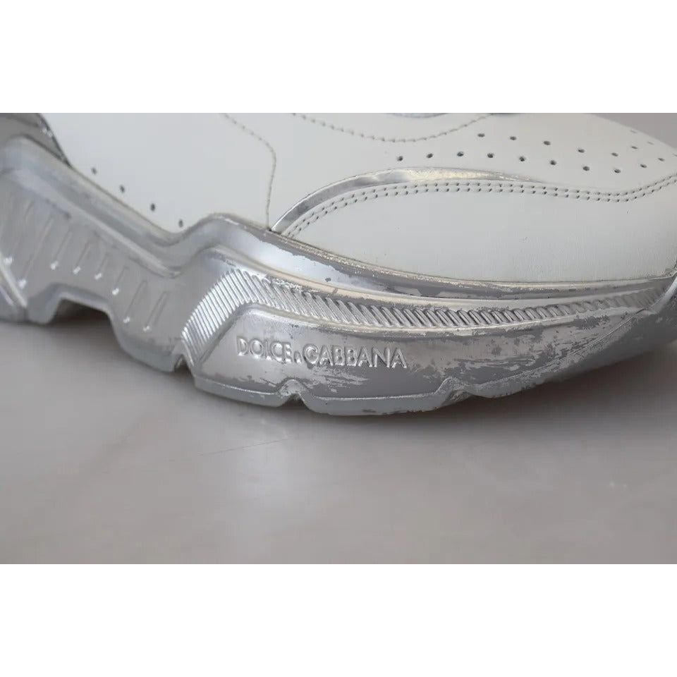 White Silver Leather Daymaster Sneakers Shoes