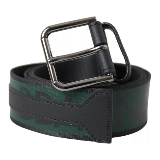 Dolce & Gabbana Black Green Logo Silver Metal Buckle Belt black-green-logo-silver-metal-buckle-belt