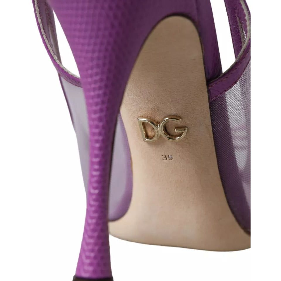 Purple Leather Mesh High Heels Slingback Shoes